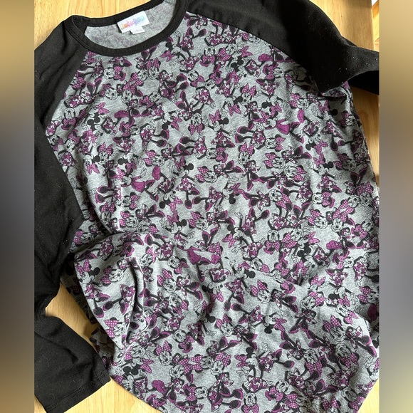 LulaRoe Minnie Mouse Randy tee size small black purple grey. - Picture 3 of 4